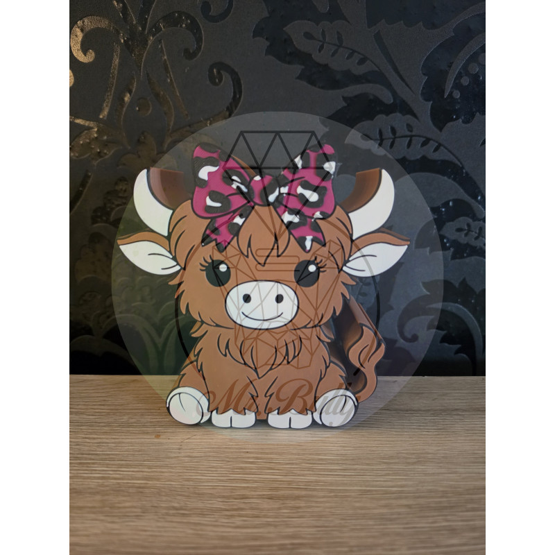 Stiftebecher "Higland Cow" mit Leopard-Schleife